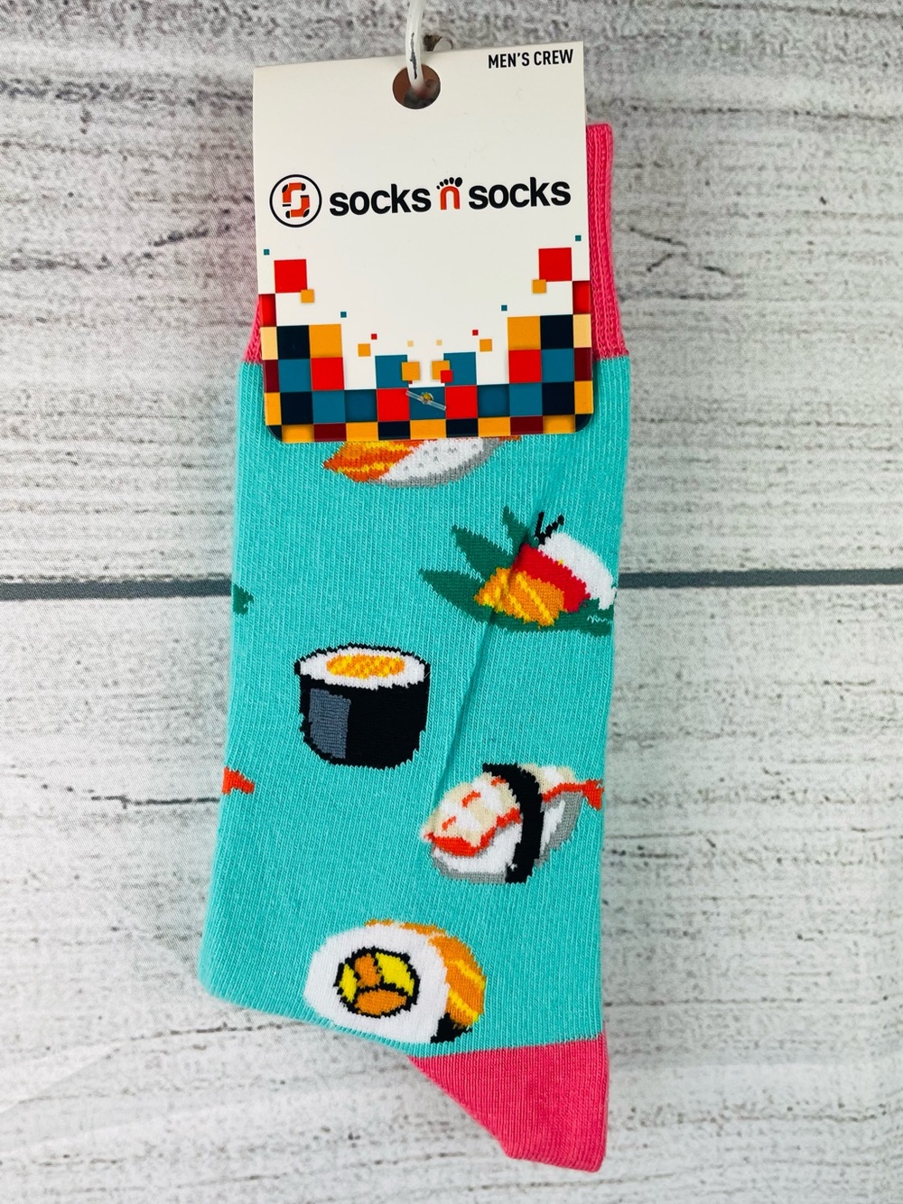 Socks n Socks Mens One Size Sushi Time Food Theme Crew Socks - NEW